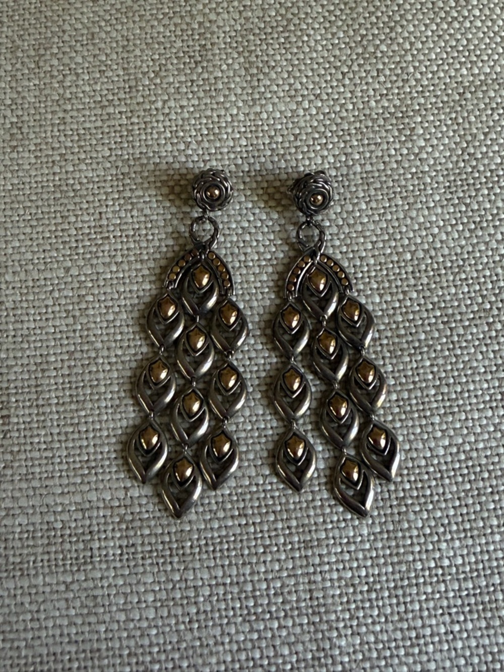 John Hardy Two-Tone Silver and Gold Drop Earrings - Picture 4 of 4